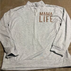Gray 'Mama Life' Quarter-Zip Pullover